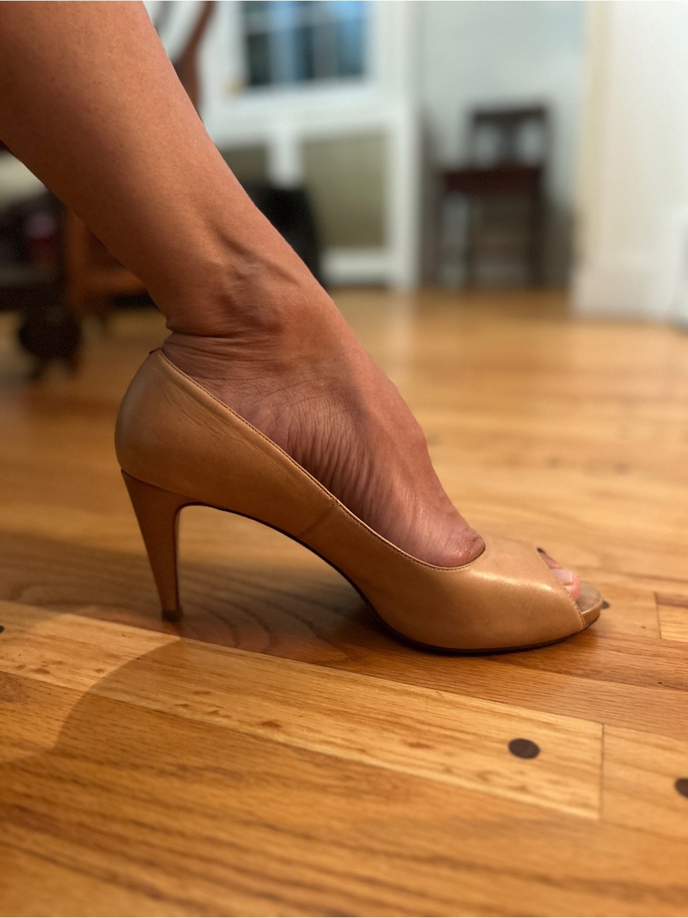 Cole Haan Nude Peep-Toe High Heels - Classic Leather Pump